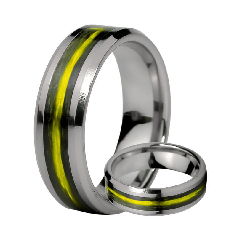 Thin Yellow Line - Kevlar and Carbon Fiber Inlay Ring