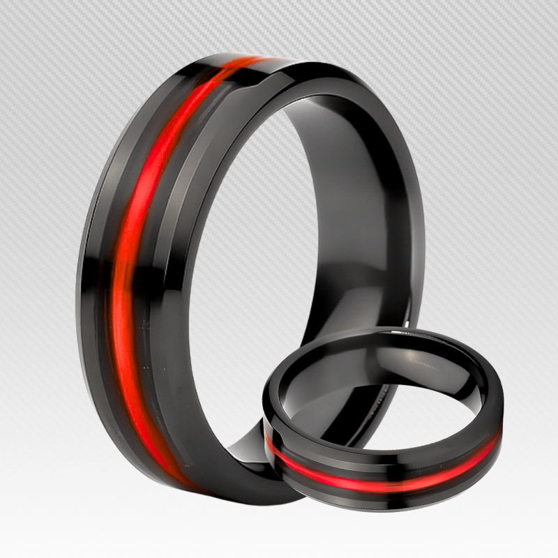 Thin Line Rings Thin Red Line Black Edition - Kevlar and Carbon Fiber Inlay Ring – Thin ...