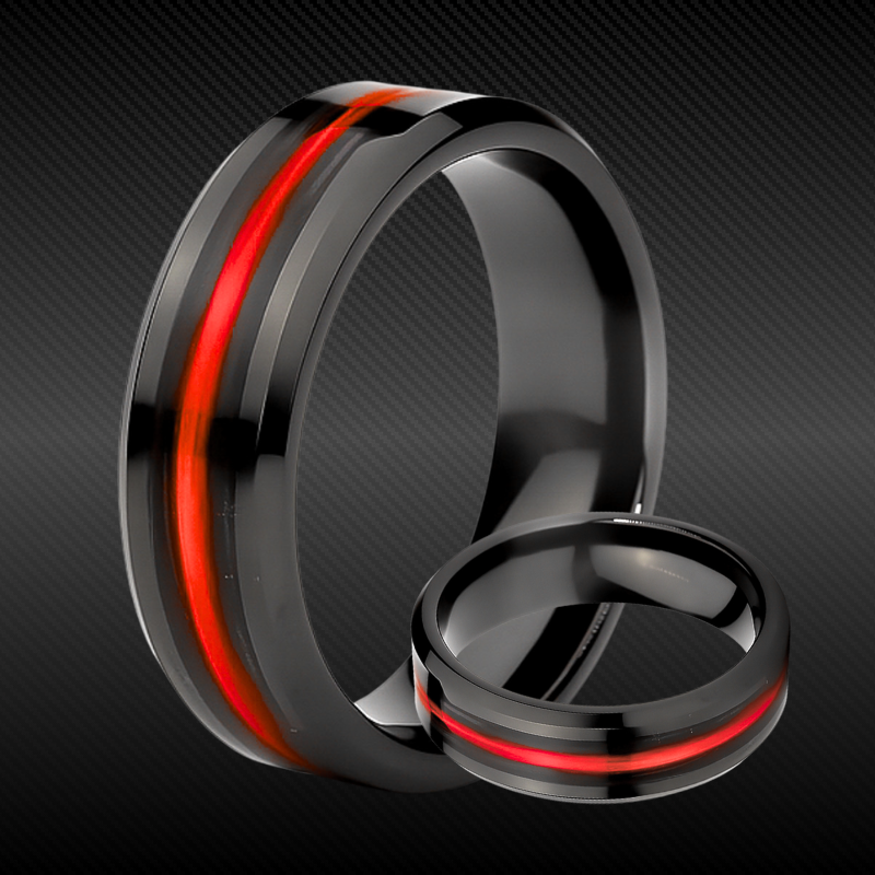 Thin Line Rings Thin Red Line Black Edition - Kevlar and Carbon Fiber Inlay Ring – Thin ...