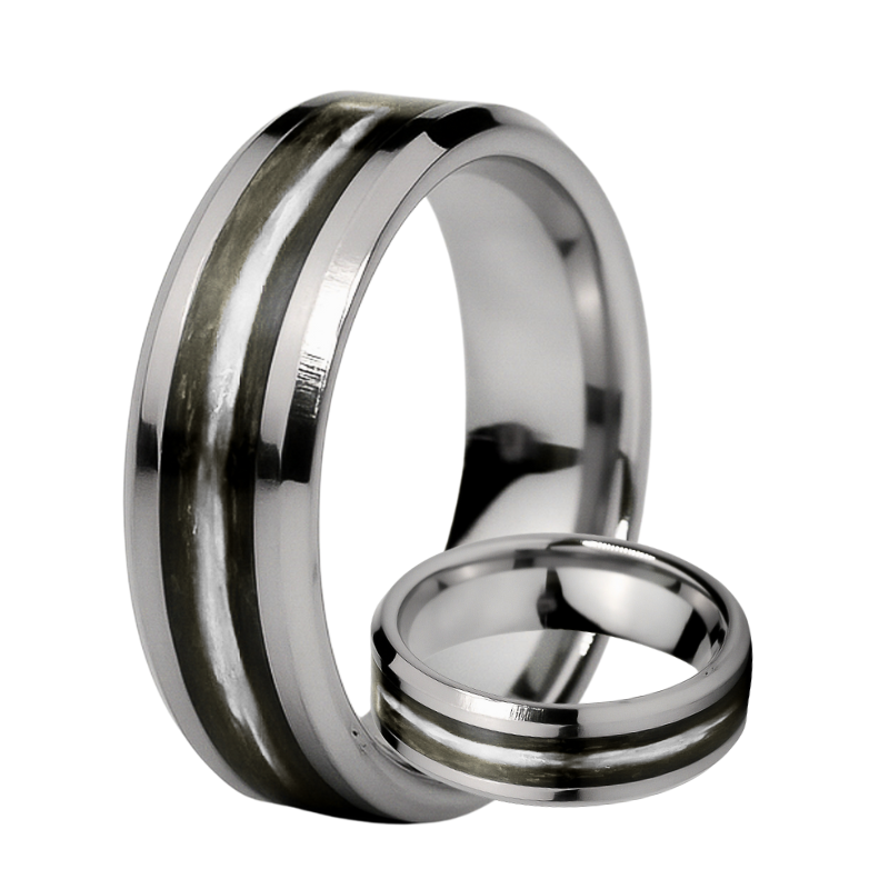 Thin Silver Line - Kevlar and Carbon Fiber Inlay Ring