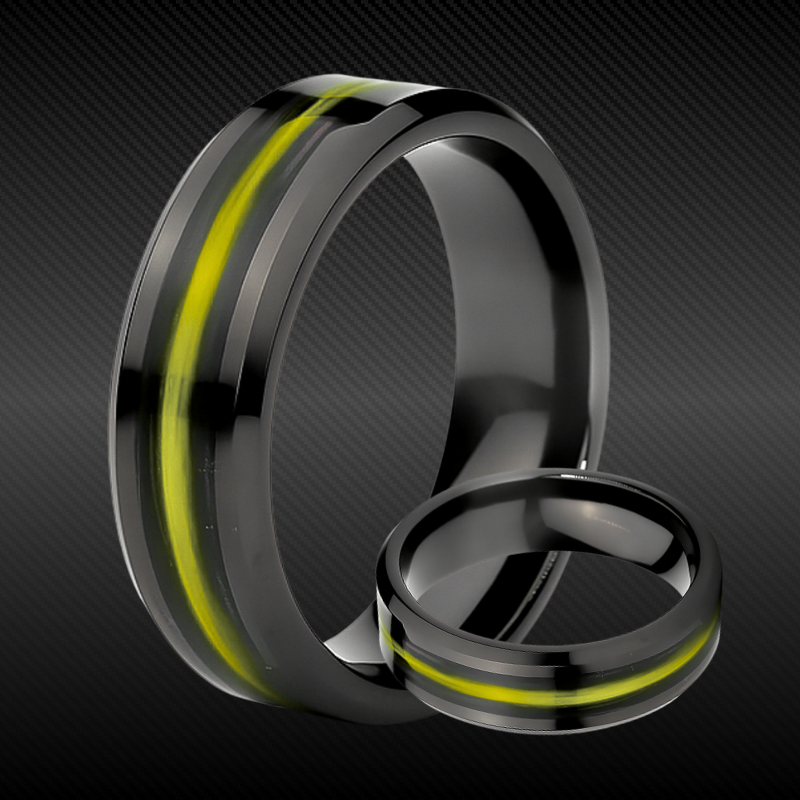 Thin Yellow Line - Kevlar and Carbon Fiber Inlay Ring
