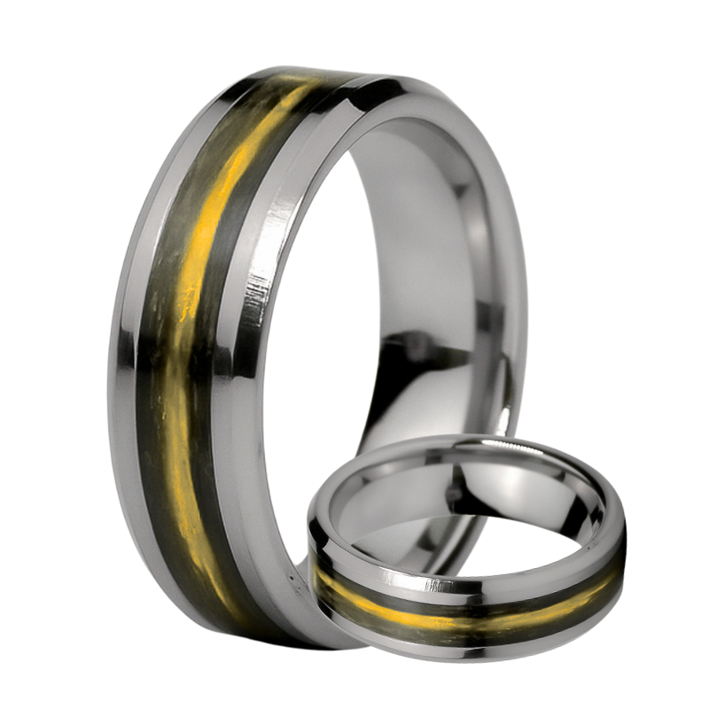 Thin Gold Line - Kevlar and Carbon Fiber Inlay Ring