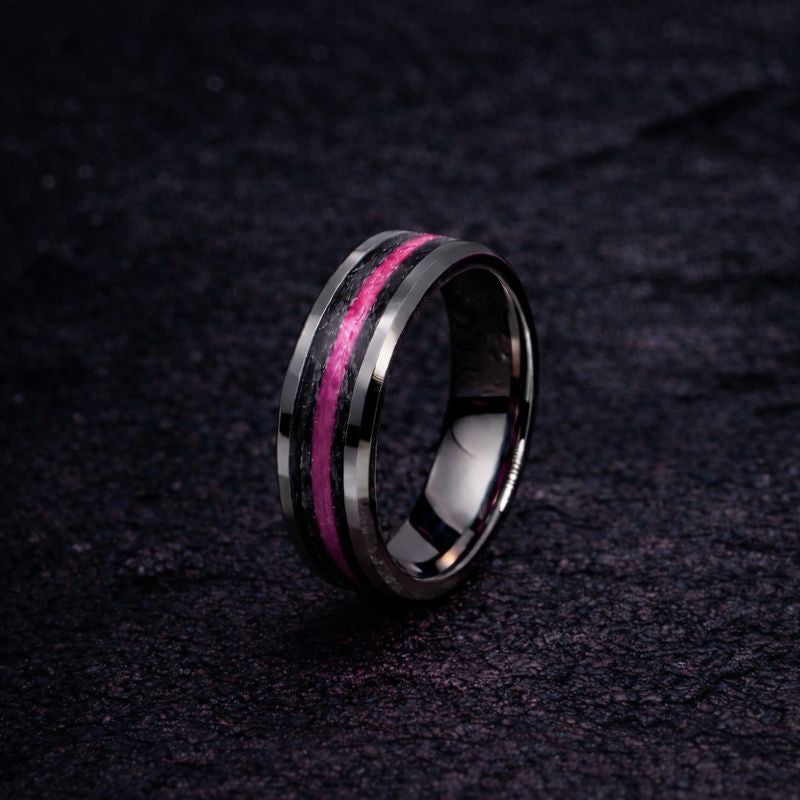 Thin Pink Line Tungsten- Kevlar and Carbon Fiber Inlay Ring