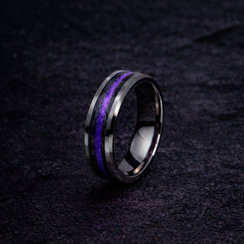 Thin Purple Line Tunsgten - Kevlar and Carbon Fiber Inlay Ring