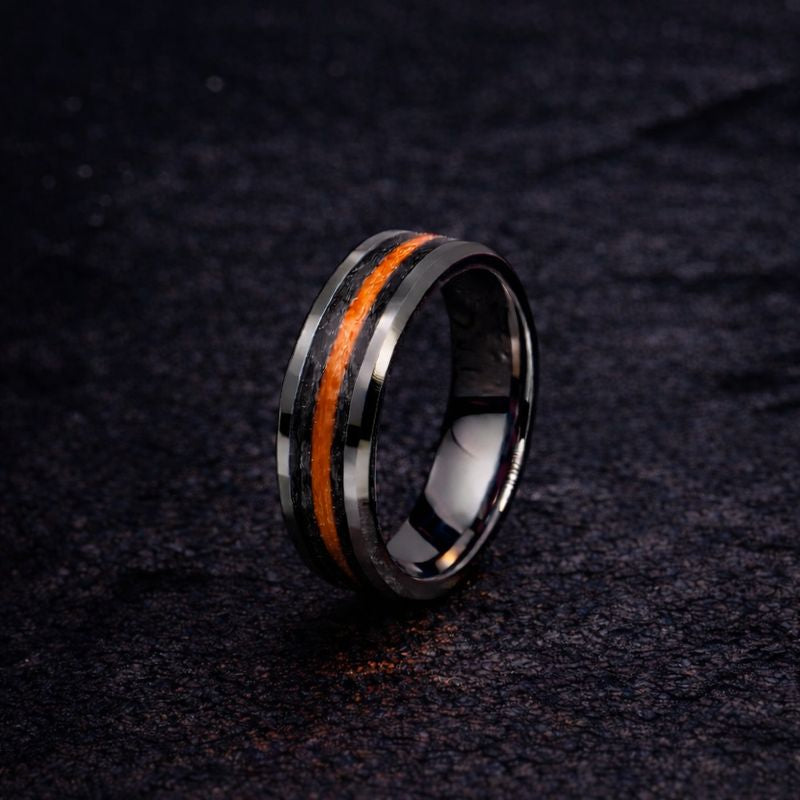 Thin Orange Line Tungsten - Kevlar and Carbon Fiber Inlay Ring