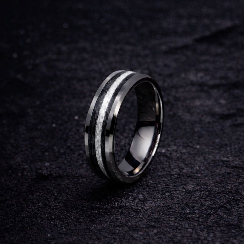 Thin White Line Tungsten - Kevlar and Carbon Fiber Inlay Ring