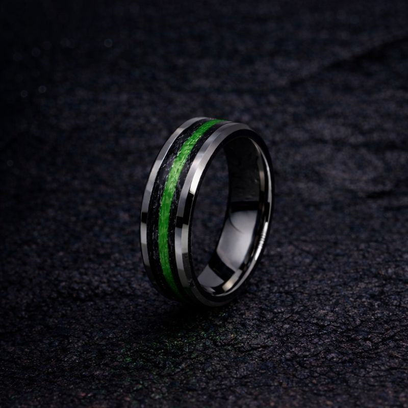 Thin Line Rings Thin Green Line Tungsten - Kevlar and Carbon Fiber Inlay Ring – Thin ...
