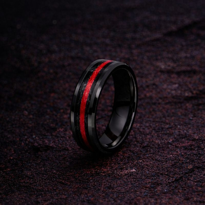 Thin Red Line Black Edition - Kevlar and Carbon Fiber Inlay Ring