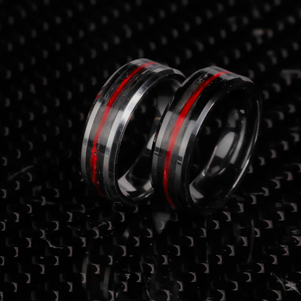 Thin Red Line Tungsten- Kevlar and Carbon Fiber Inlay Ring