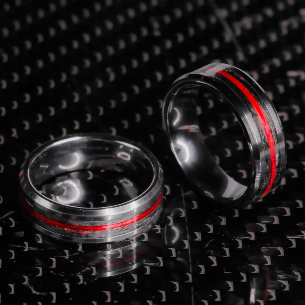 Thin Red Line Tungsten- Kevlar and Carbon Fiber Inlay Ring