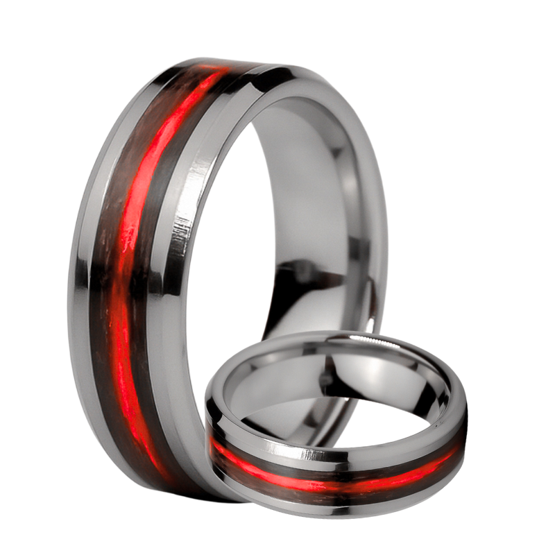 Thin Red Line Tungsten- Kevlar and Carbon Fiber Inlay Ring
